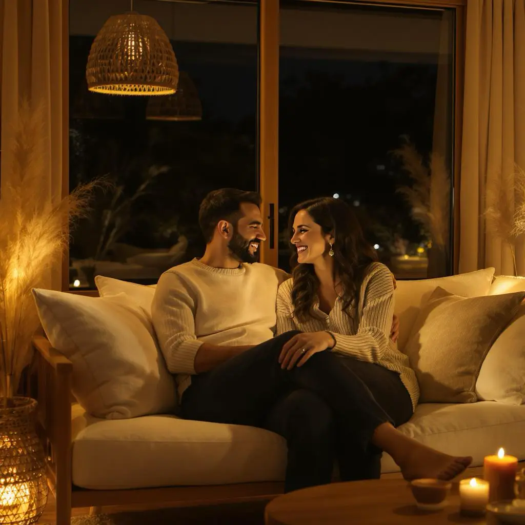 Couple on couch using Connect Cards