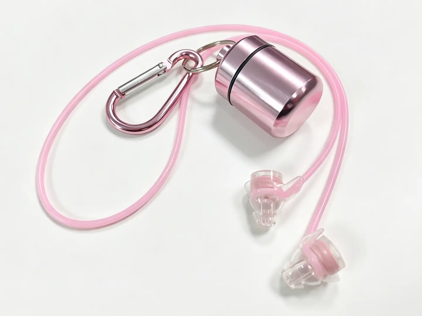 Pink Ear Candy earplugs with cord and carry case