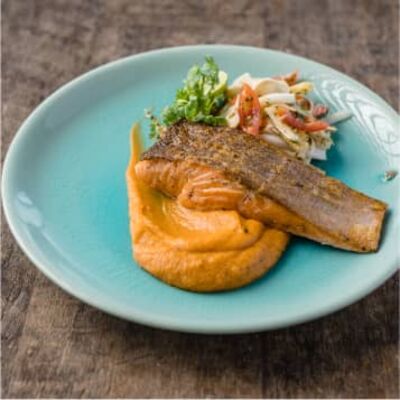 Grilled salmon with sweet potato mash